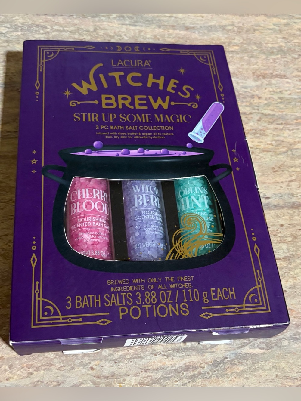 Lacura 3-Witches Brew Bath Salts / Potions- Assorted Purple, Pink, Mint Green